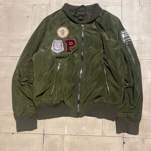 Just one Bomber womens Jacket XL Olive Green Military Surplus Pilot Patch Army